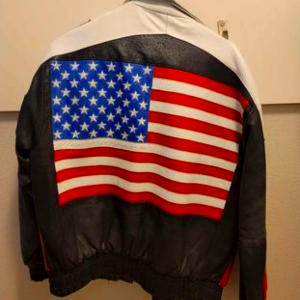 Leather Jacket Rare American Flag Size Large Red/White/Blue #USA 🇺🇸